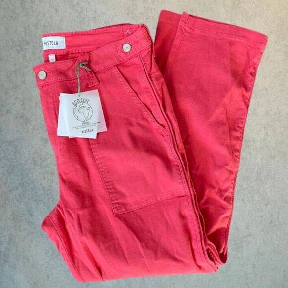 Pistola Womens Jeans Pink High Rise Utility Crop Straight Super Stretch Size 30 - Picture 1 of 16